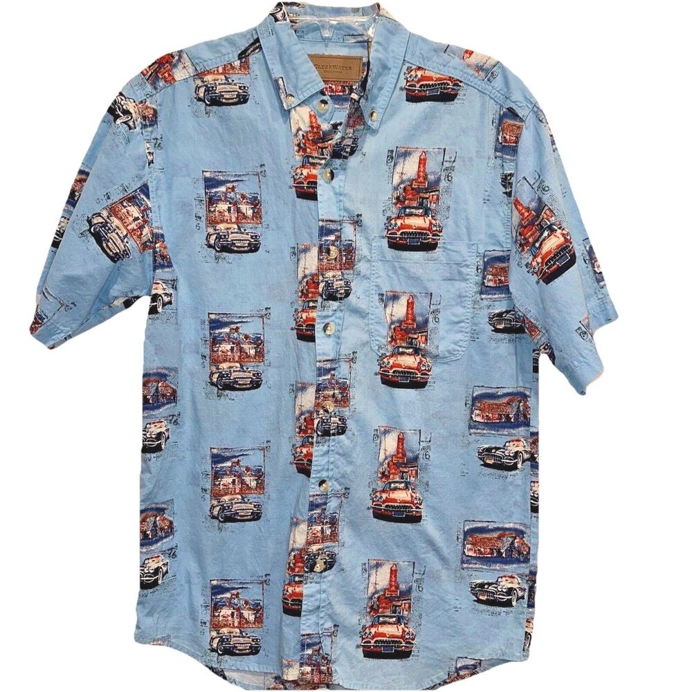 Clearwater Outfitter Large Button Up Shirt Chevrolet Corvette Vintage Car Resort